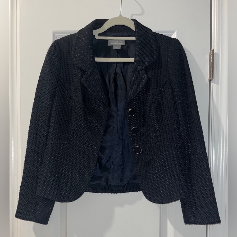 Ann Taylor Navy Textured Fine Italian Fabric Blazer